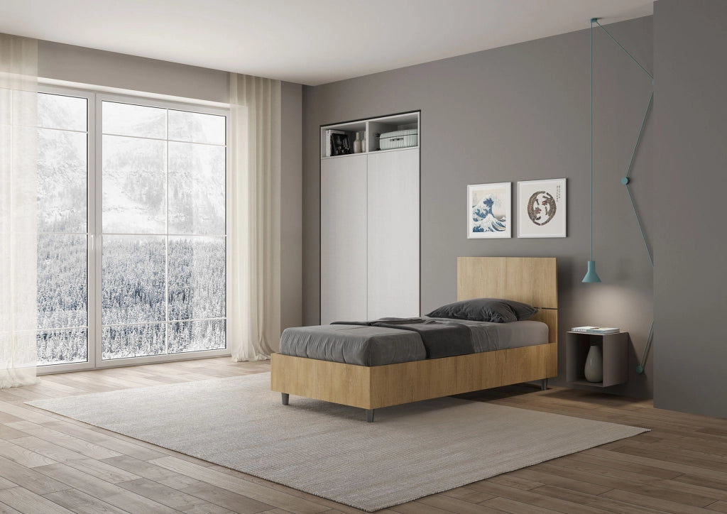 BS COM Letto singolo contenitore 80x200 testata dritta quercia