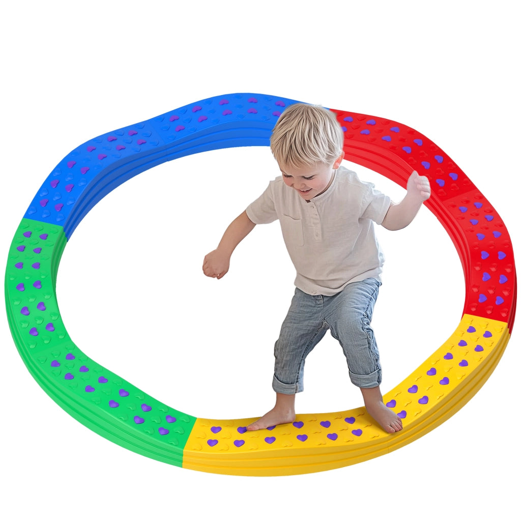 Trave di Equilibrio per Bambini con 8 Pietre e Tappeto Antiscivolo ¨C Minimal ¨C Legno Naturale 120x30x10