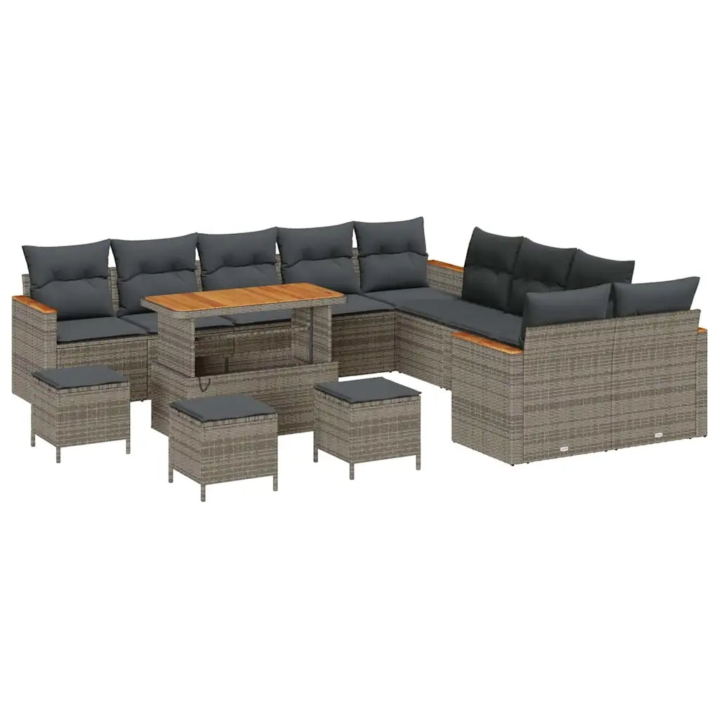 Set Divano da Giardino 14 pcs Grigio polyrattan
