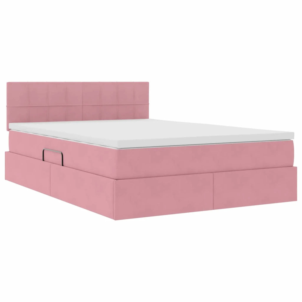 Letto con contenitore e LED con led Rosa 140 x 190 cm Velluto 3371396