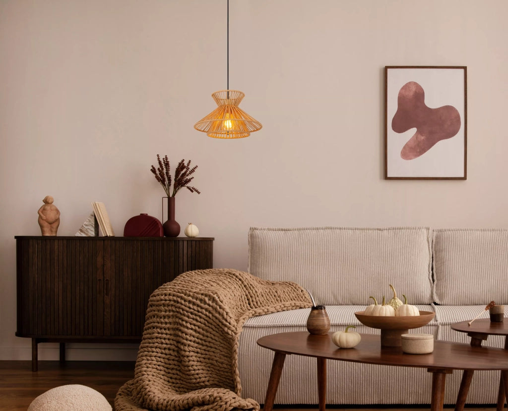 Lampada a sospensione boho TASMAN legno chiaro E27 60W Lucide