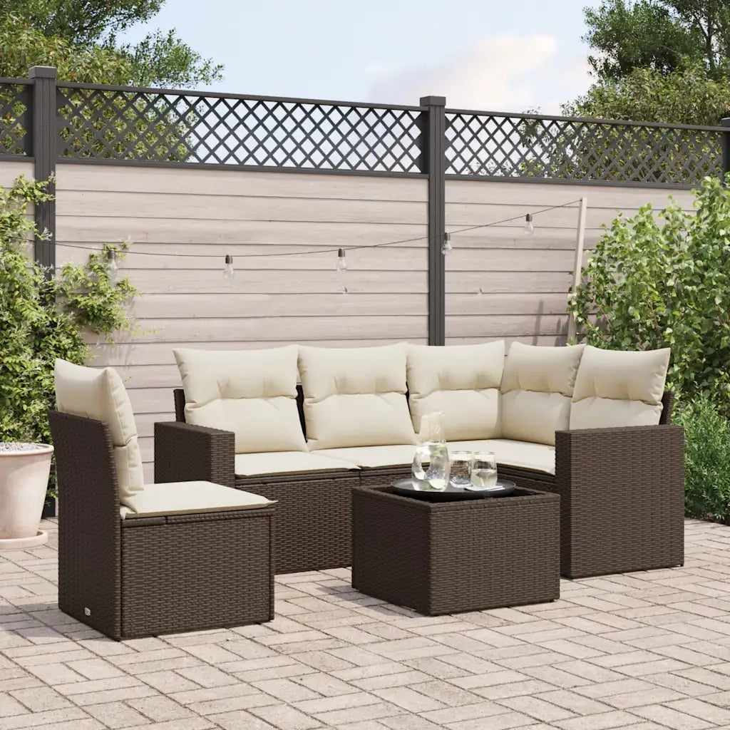 Set Divani da Giardino 6 pz con Cuscini Marrone in Polyrattan 3251320