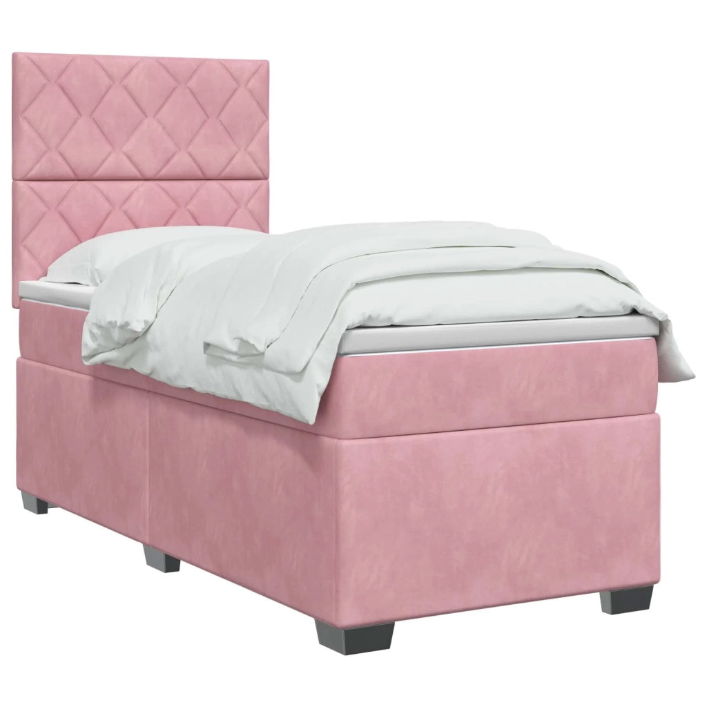 Letto box spring con materasso Rosa 90 x 200 cm Velluto 3455041