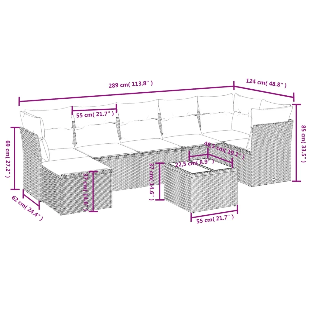 Set Divano da Giardino 8 pz con Cuscini Grigio in Polyrattan 3263206