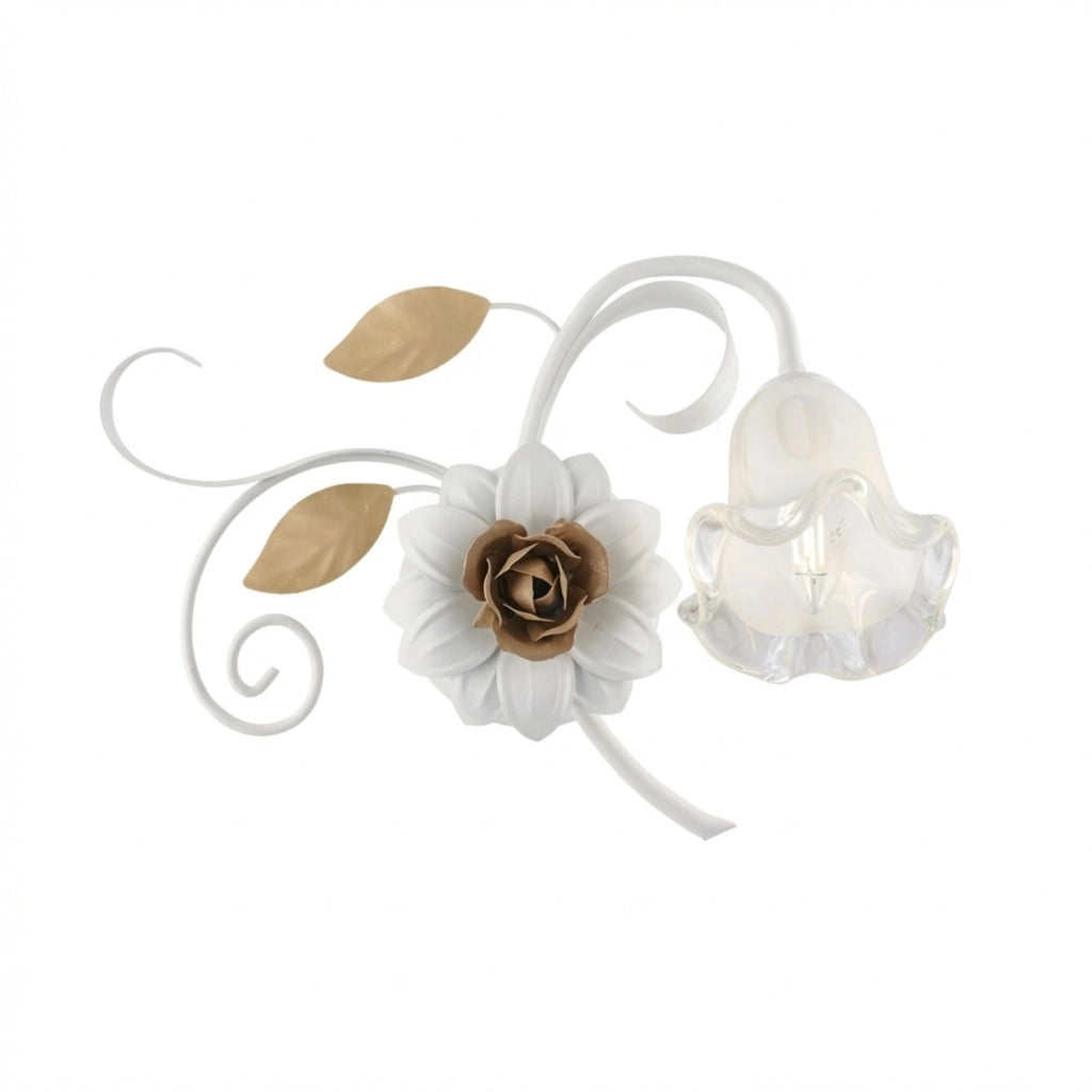 Applique Arte Povera Cesto Metallo Bianco E Oro 1 Luce E14