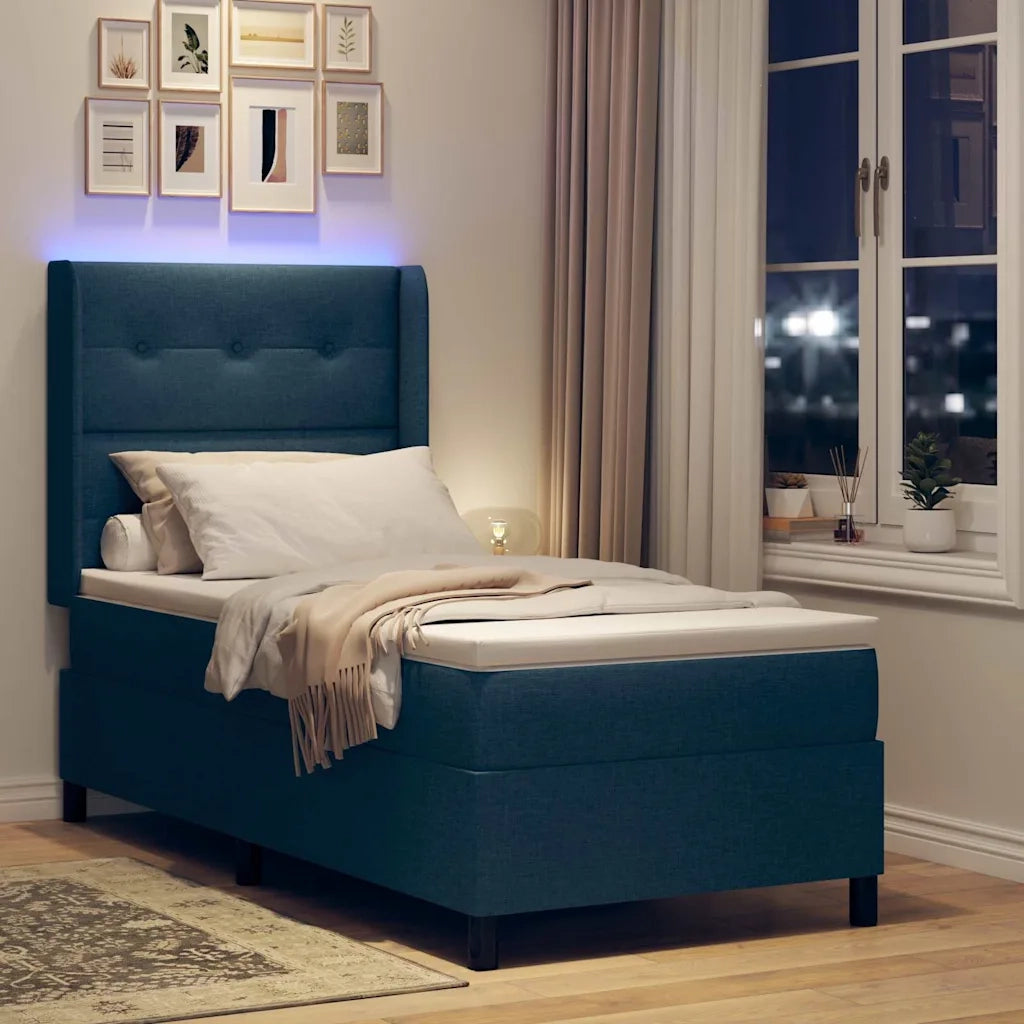 Letto a Sorgente LED con materasso Blu 90 x 190 cm Tessuto