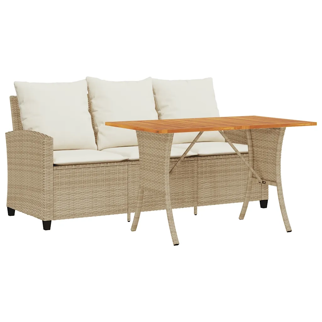 Divano Giardino 3 Posti con Cuscini e Tavolo-Sofa da Giardino-Divanetto da esterno Beige Polyrattan