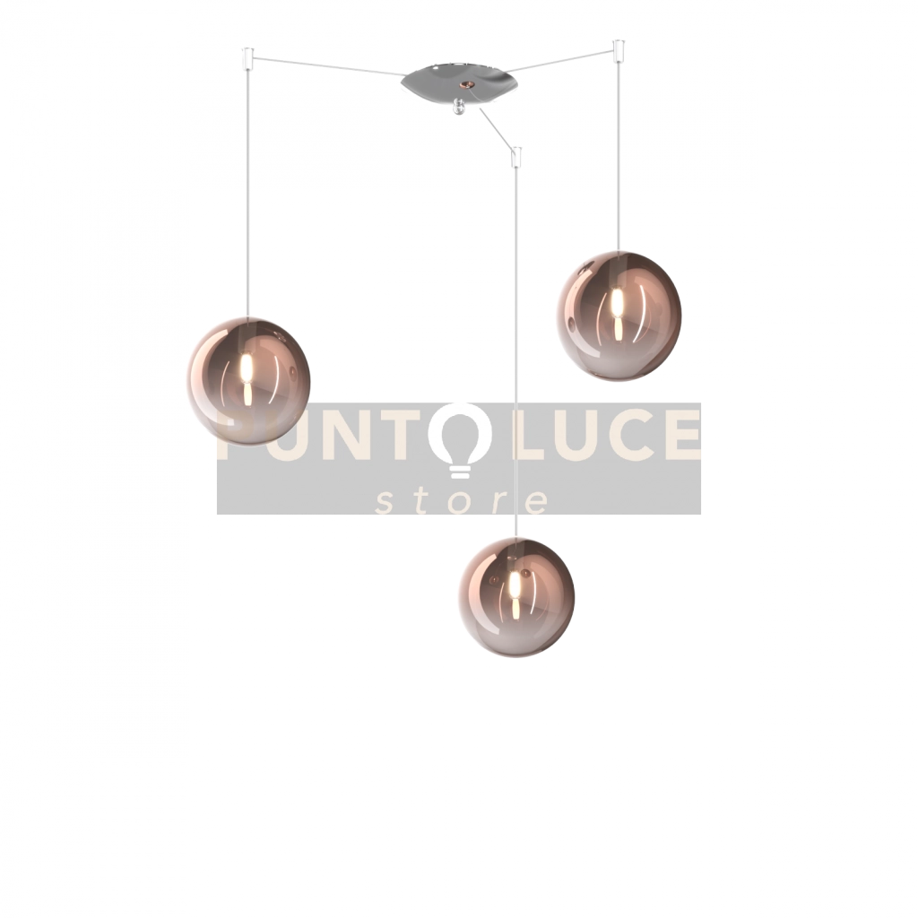 SOSPENSIONE CROMO 3 LUCI SPOSTABILE VETRI RAME 1184CR-S3 S-RA