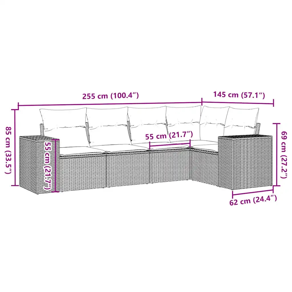 Set Divano da Giardino 5pz con Cuscini Grigio Chiaro Polyrattan 3254869