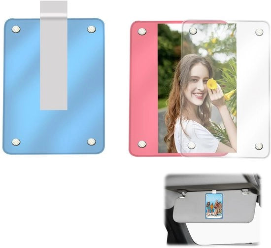 Supporto per foto autofotografico da 2 pezzi - Clip per foto solare - Materiale acrilico - Attrazione magnetica - Visualizzazione verticale/orizzontale - Pannello resistente alle graffi - Supporto per foto da appendere