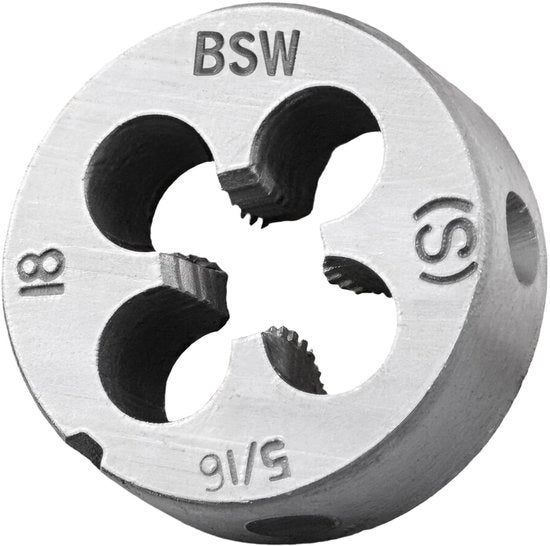 Matrijs per filo 5/16"-18 - Acciaio lamellare - Matrijs rotonda - Anticipo destro - Resistente al usuramento - 4 fori - 25 mm diametro esterno - Matrijs per filo a vite
