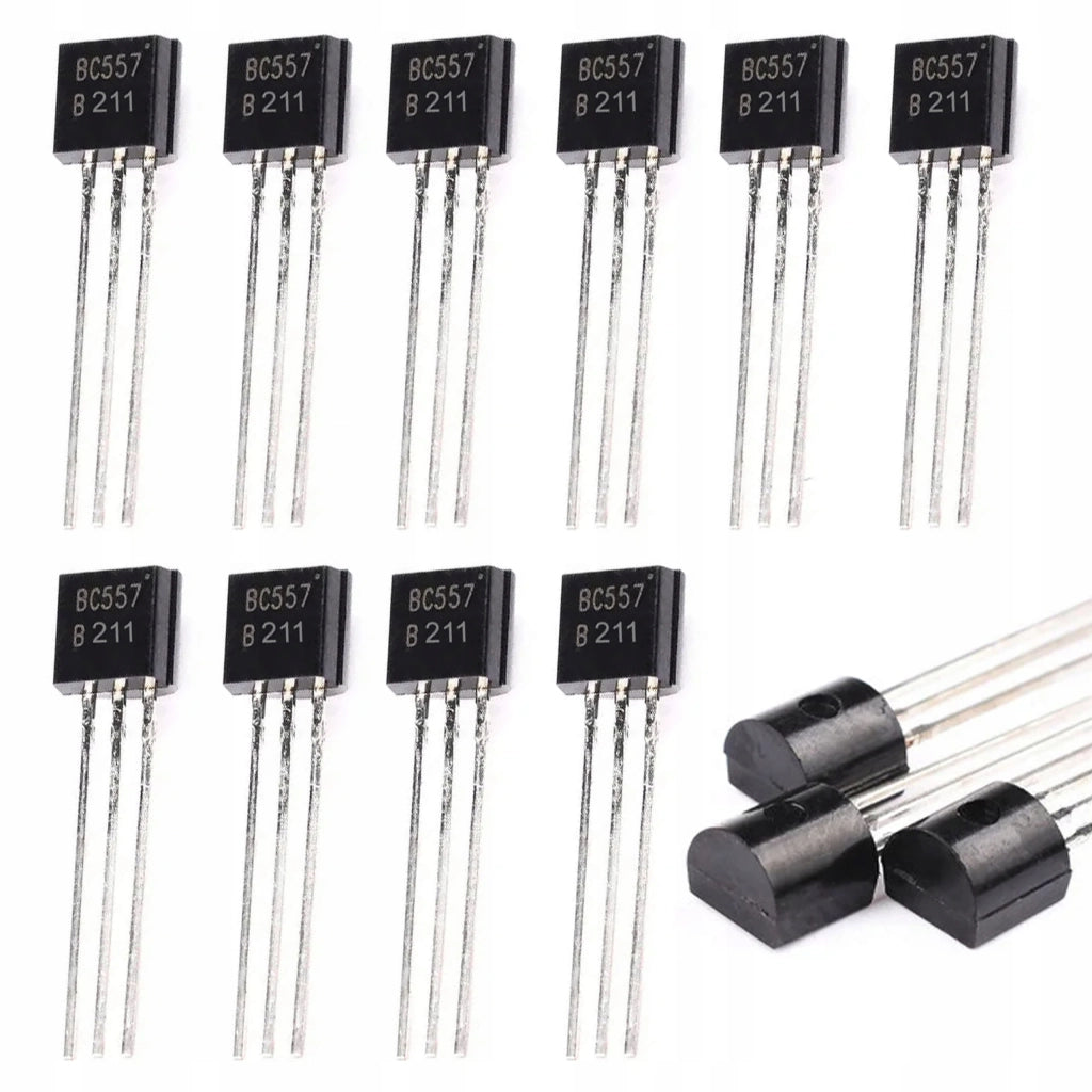 Transistor PNP BC557 Rosfix – 10 Pezzi TO-92 | 40V, 100mA, Montaggio THT