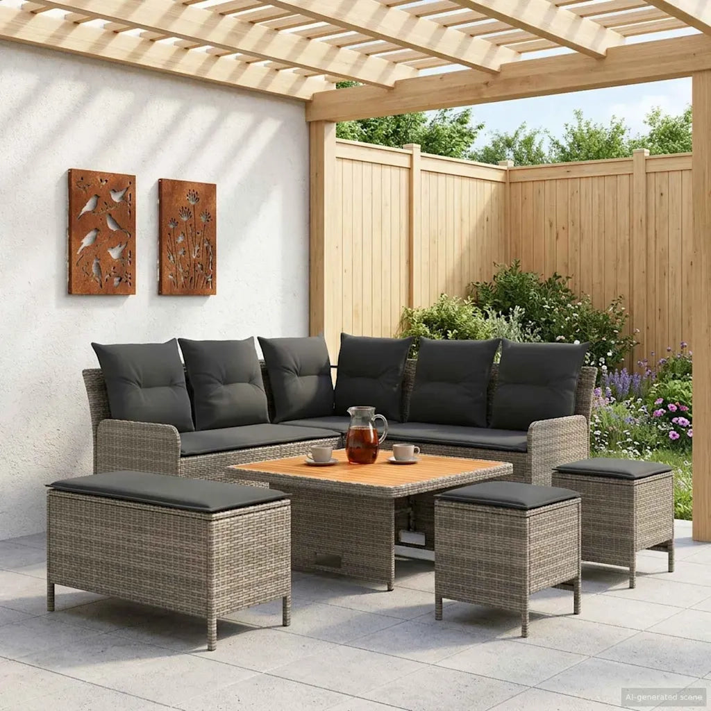 Set di Mobili 7 pcs Grigio e Grigio Scuro Rattan in PE 3422211