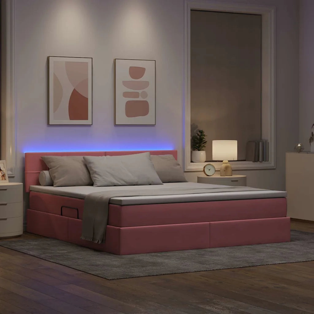 Letto con contenitore e LED con led Rosa 160 x 200 cm Velluto 3371408