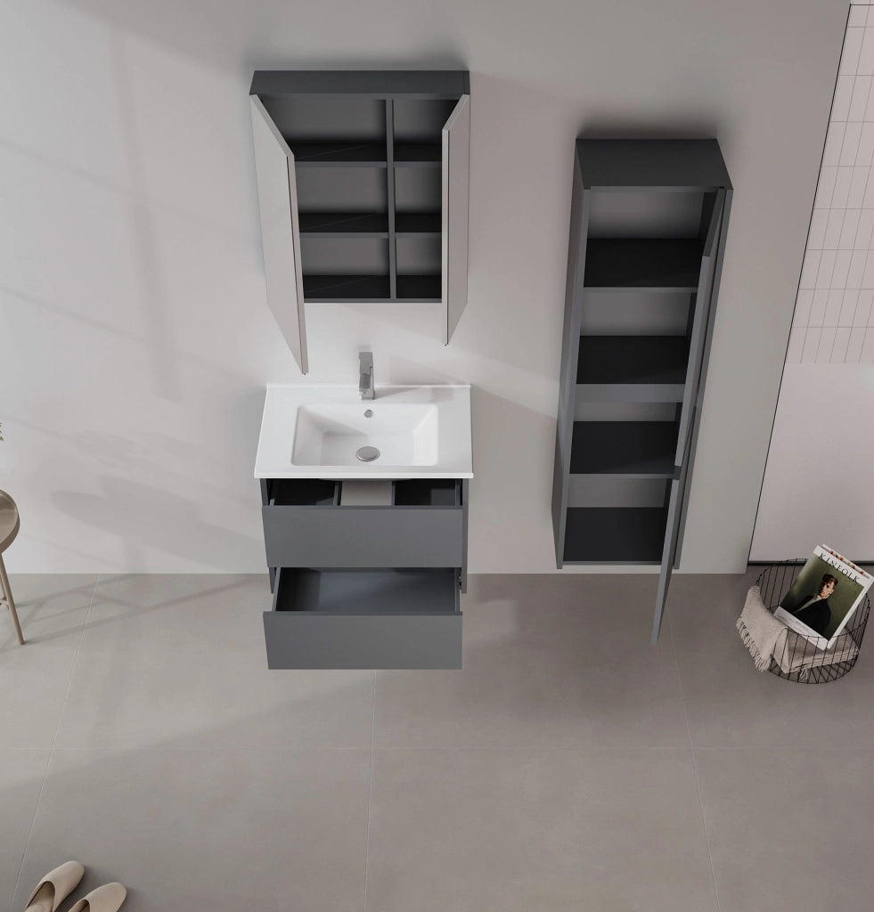 Mobile da bagno con specchio "Side 60" - 60 x 16 x 66 cm - Antracite opaco