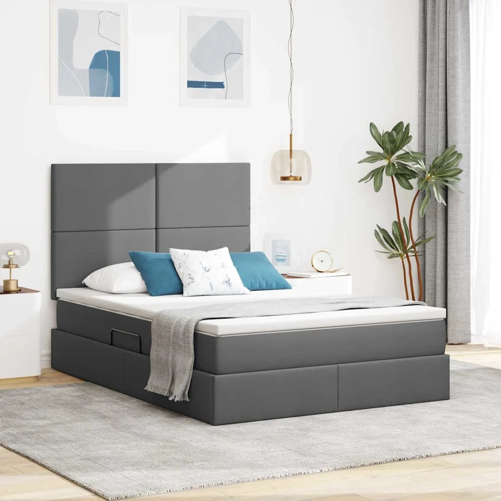 Letto con contenitore e materasso Grigio scuro 140 x 190 cm