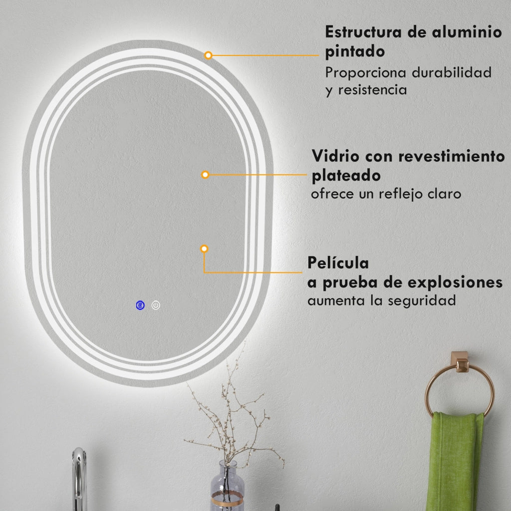 Specchio da Bagno con Luce LED ¨C Minimal ¨C Bianco 70x50 cm