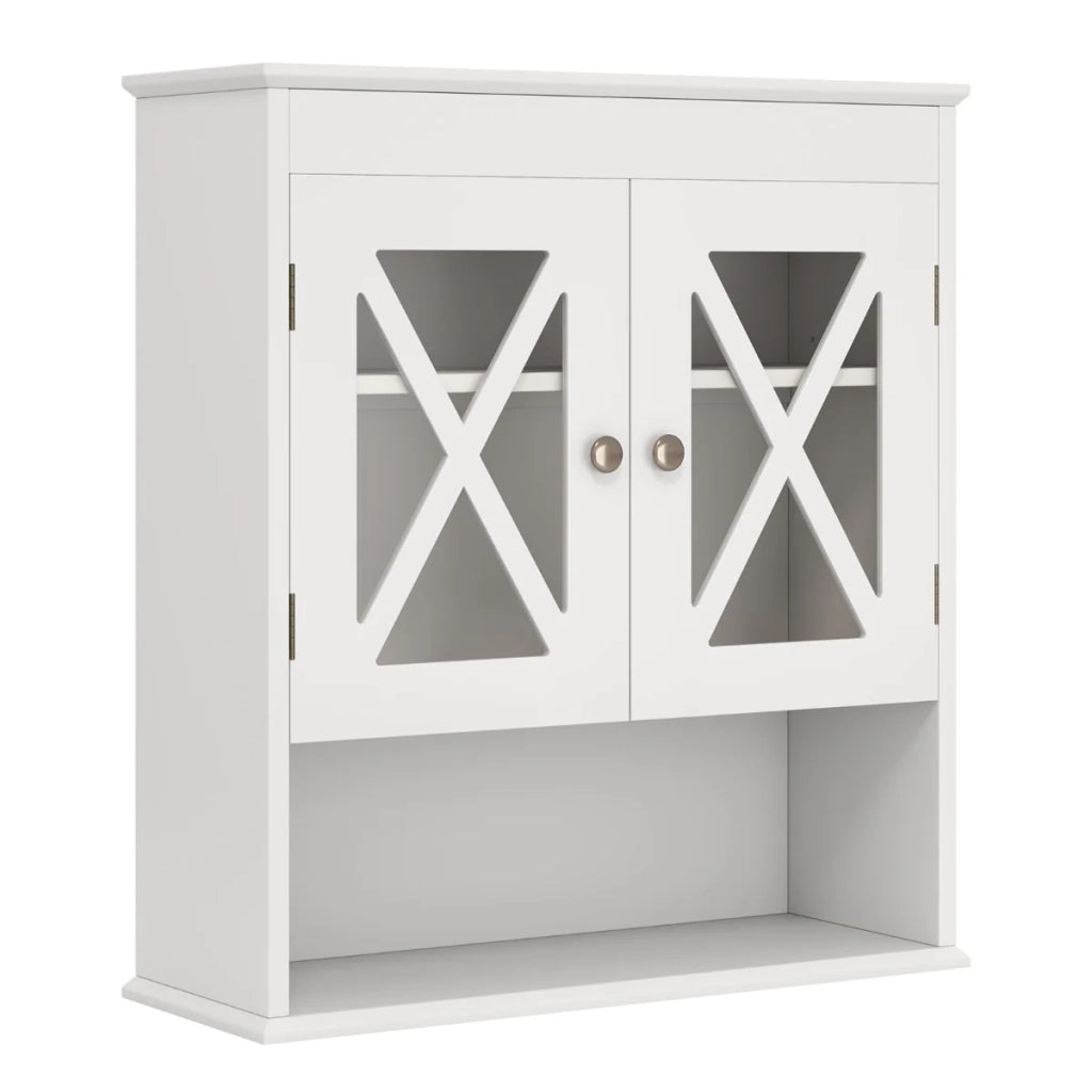Mobiletto da bagno pensile 54 x 20 x 60 cm con ripiano regolabile e facile accesso in acrilico bianco 20_0010287