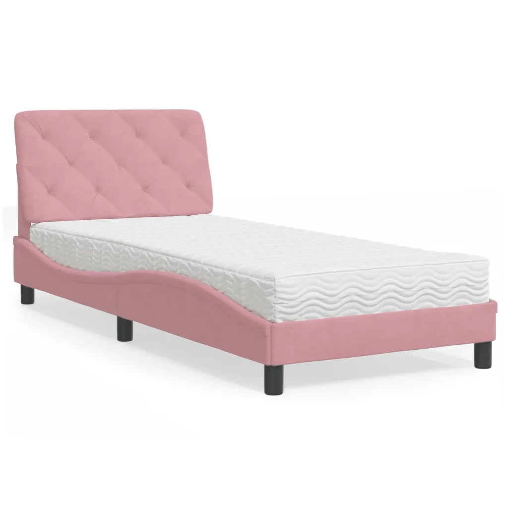 Letto con Materasso Rosa 90x190 cm in Velluto