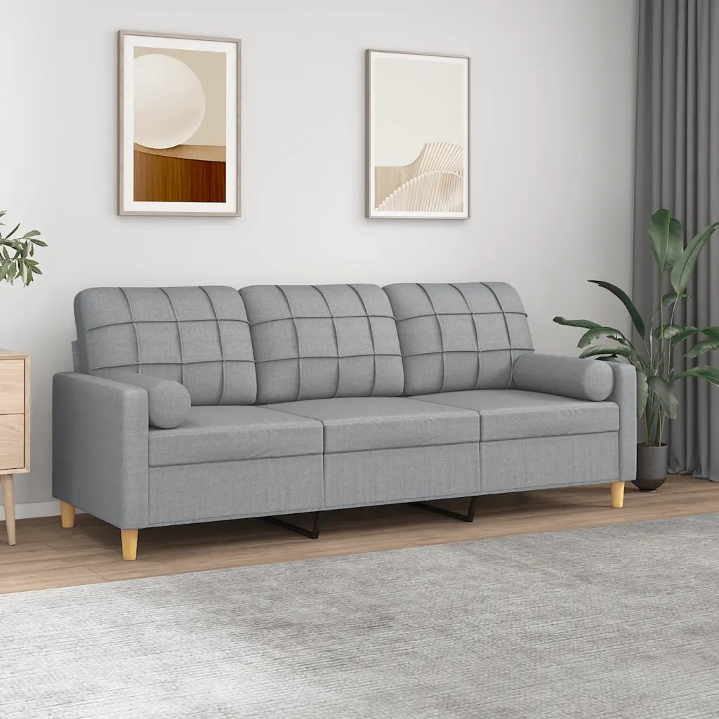 Divano a 3 Posti con Cuscini-Sofa 3 Posti con Cuscini Grigio Chiaro 180 cm in Tessuto 698827