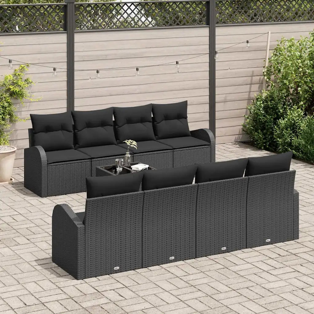 Set Divano da Giardino Nero 55 x 55 x 37 cm polyrattan