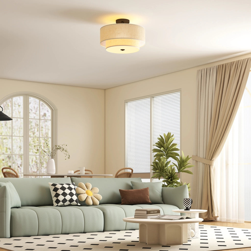 Lampada a sospensione doppia in lino ¨C Minimal ¨C crema