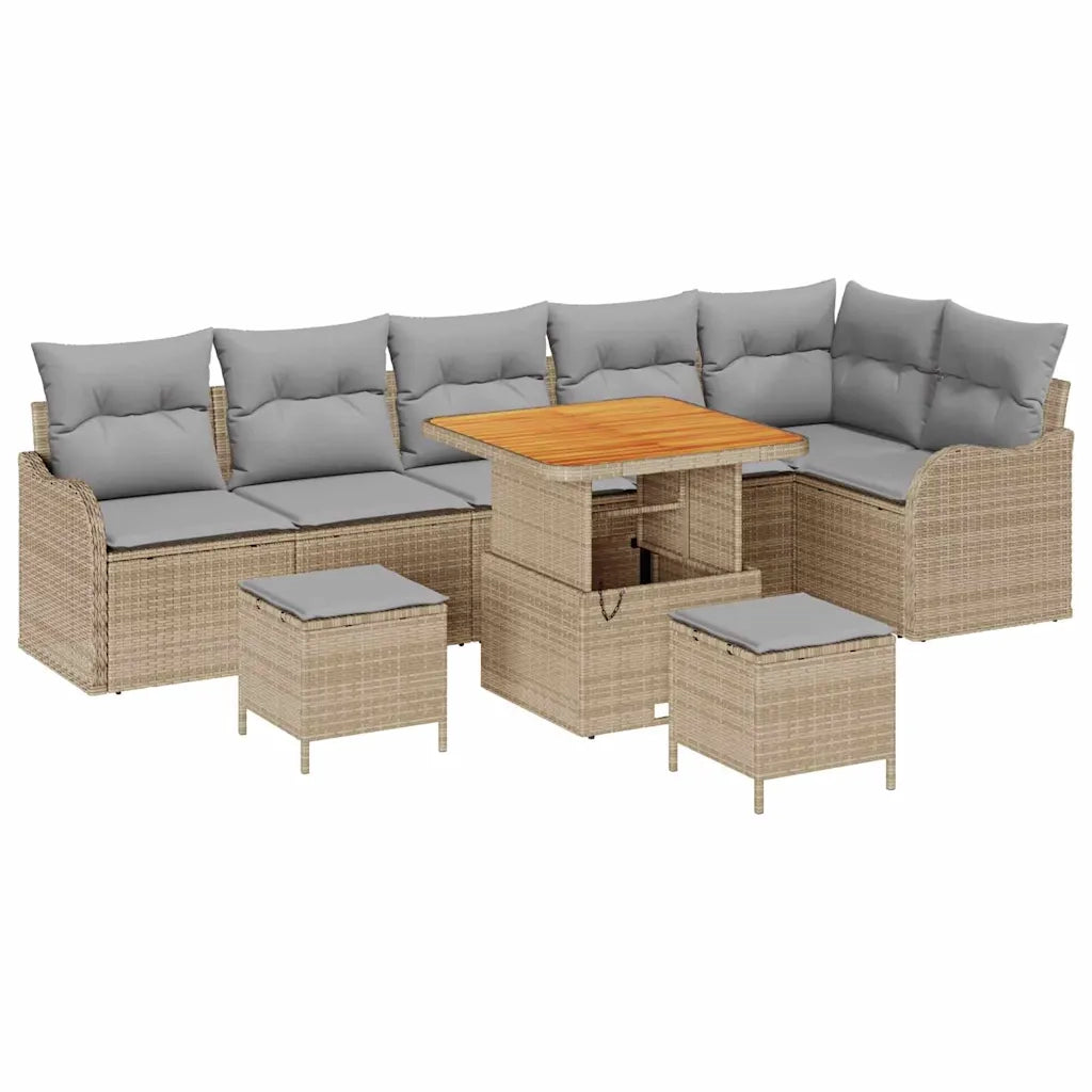 Set Divano da Giardino con cuscino 9 pcs Beige polyrattan