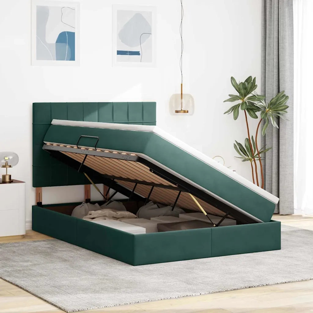 Letto con contenitore e materasso Verde Scuro 140 x 200 cm 3372036