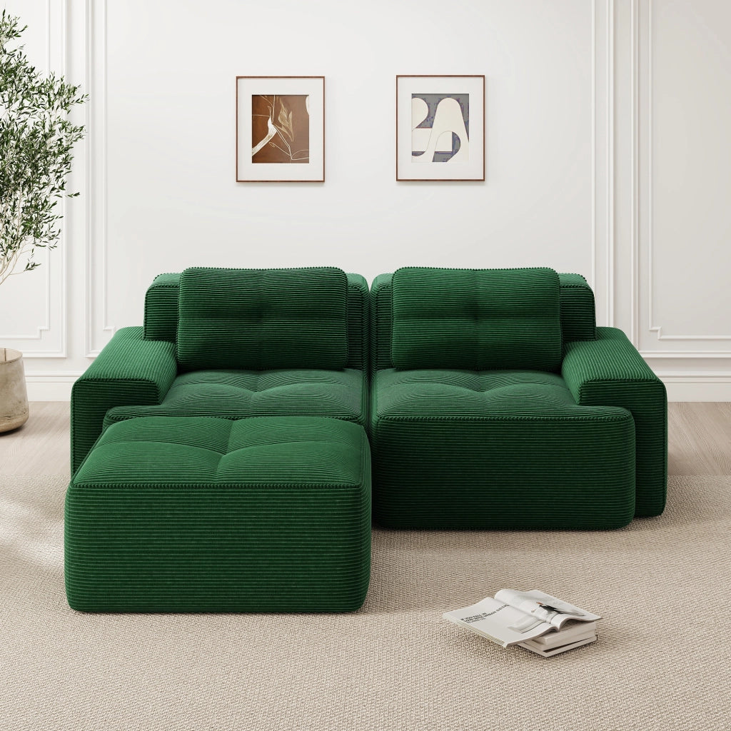 Divano modulare senza ossa - Zephmum- L-forma verde velluto cordoncino
