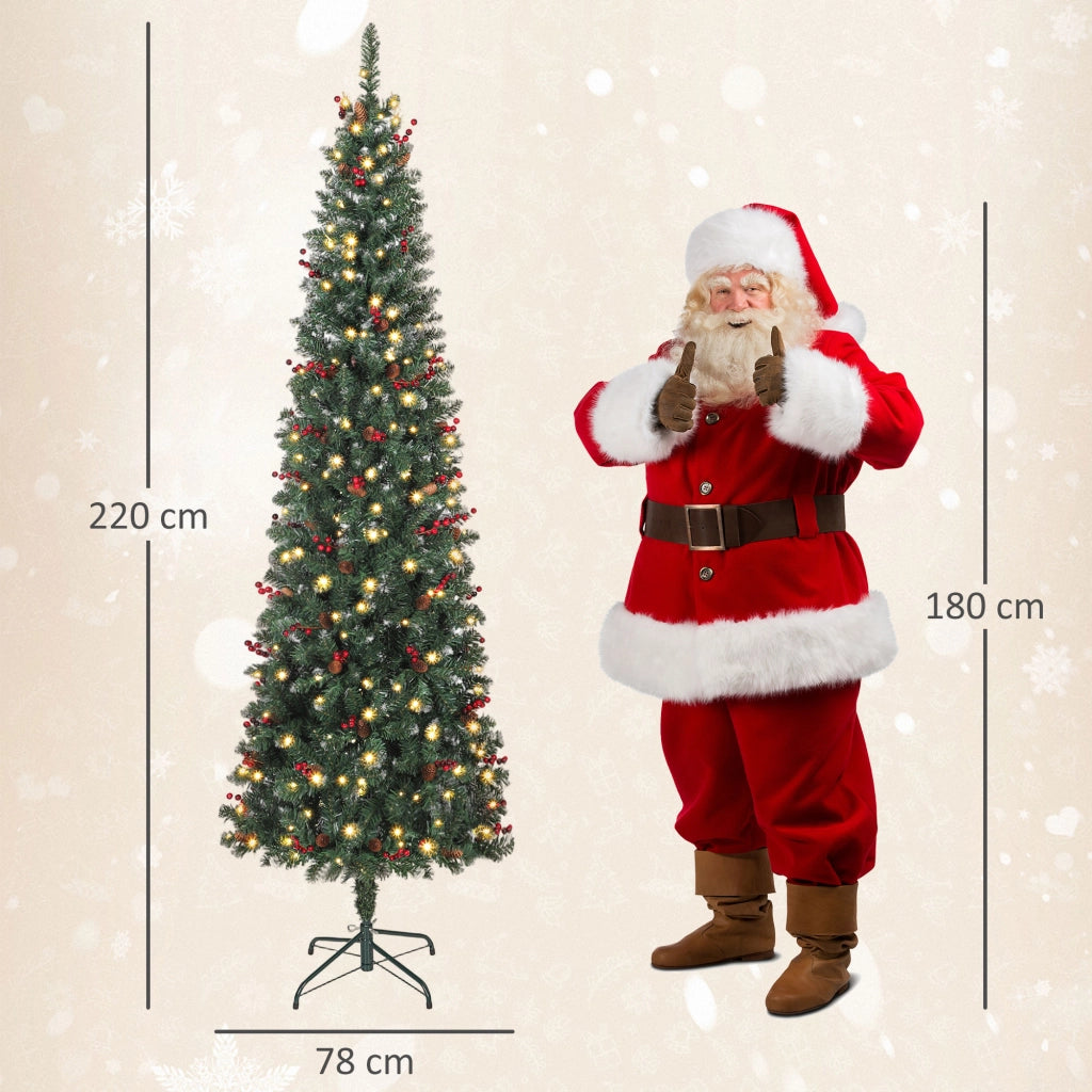Albero di Natale Artificiale Stretto 230 cm con Luci LED ¨C zephmum ¨C Verde
