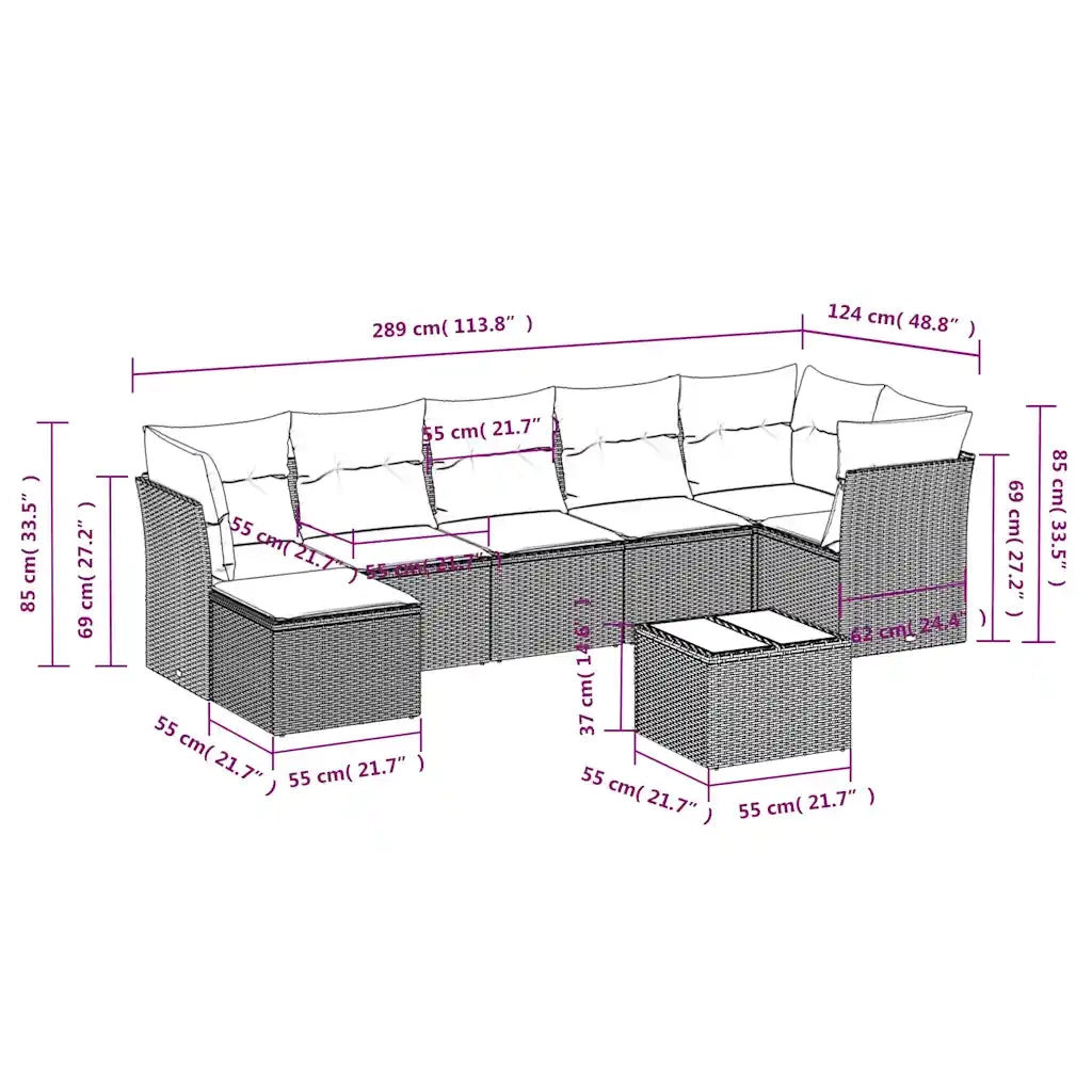 Set Divani da Giardino 8 pz con Cuscini Marrone in Polyrattan 3217983
