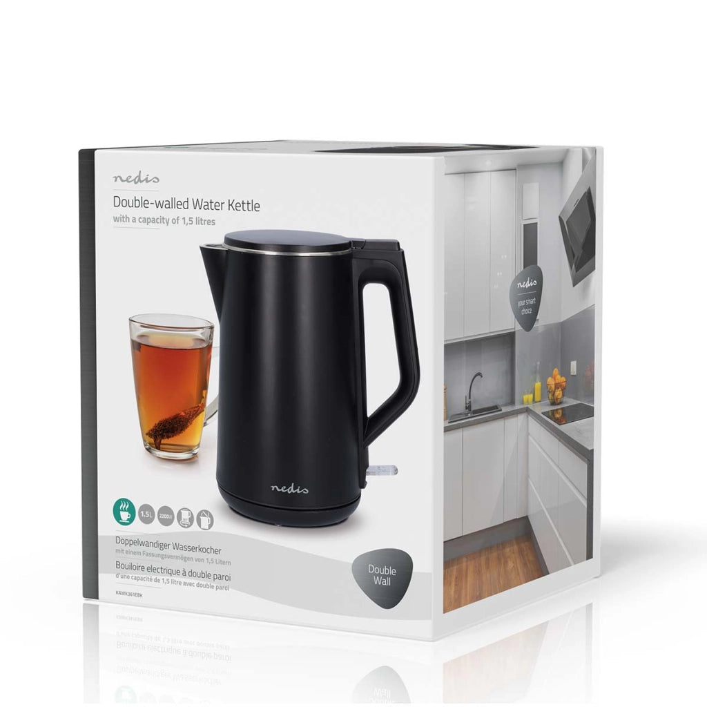Bollitore elettrico in plastica da 1,5L 2200W rotante con controller Strix Nero Nedis