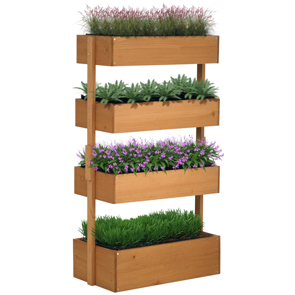 Fioriera in Legno 4 Livelli per Giardino Esterno con Fori di Drenaggio ¨C Minimal ¨C 80x45x142 cm Arancione