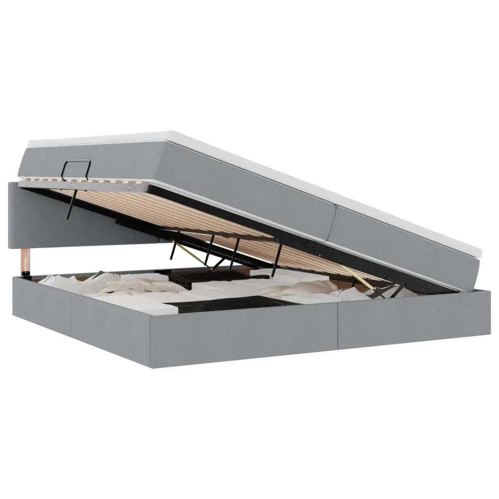 Letto con contenitore e LED Grigio chiaro 200 x 200 cm Tessuto