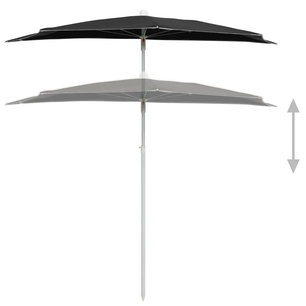 Ombrellone Semicircolare da Giardino con Palo 180x90 cm Nero 315565