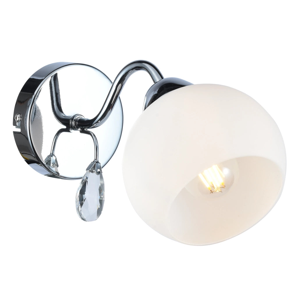 Applique Connor vetro bianco/cromo con cristallo E27 10W Milagro