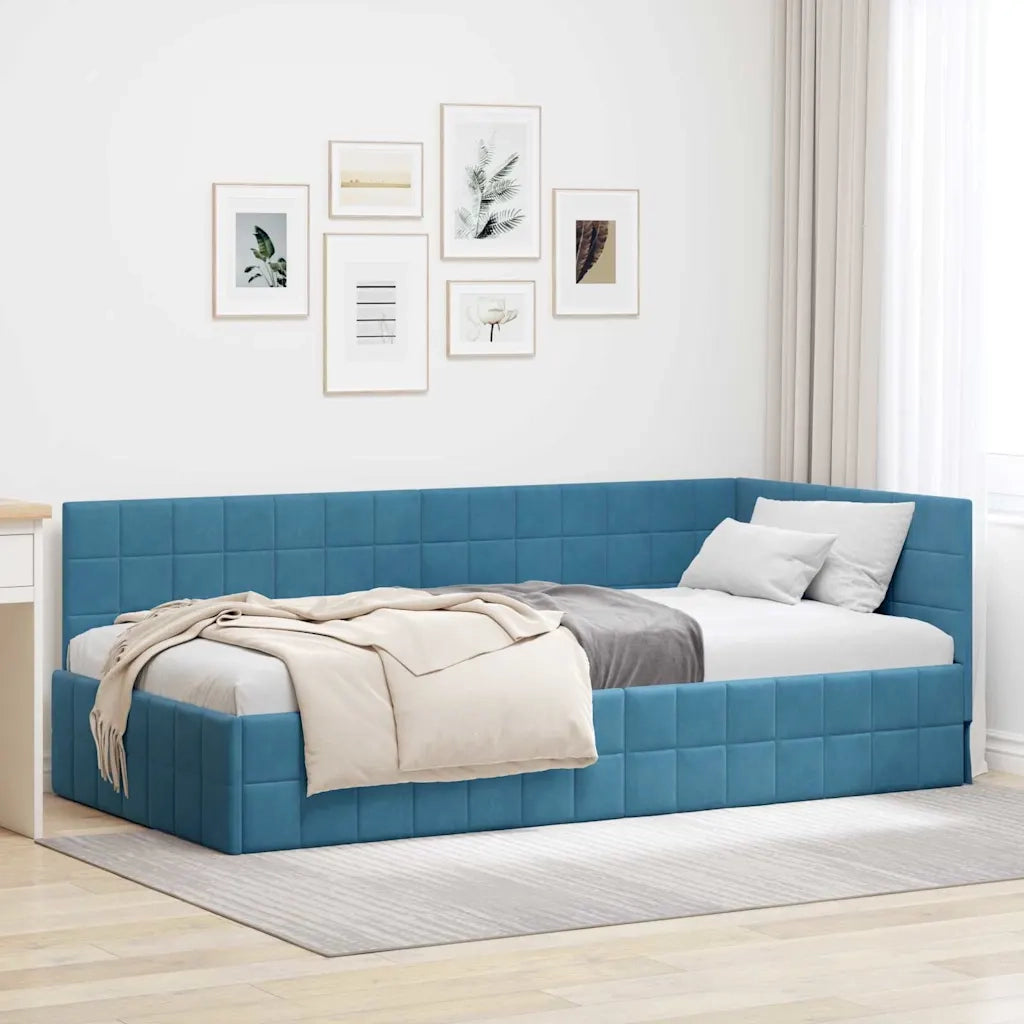 Cornice del letto ad angolo Blu 90 cm x 190 cm Velluto 42016377