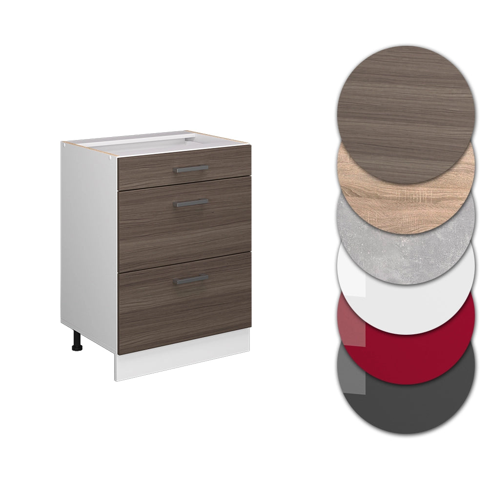 Mobiletto base per cucina R-Line Grigio nobile/Bianco 60 cm con cassetti PL Marmo Vicco
