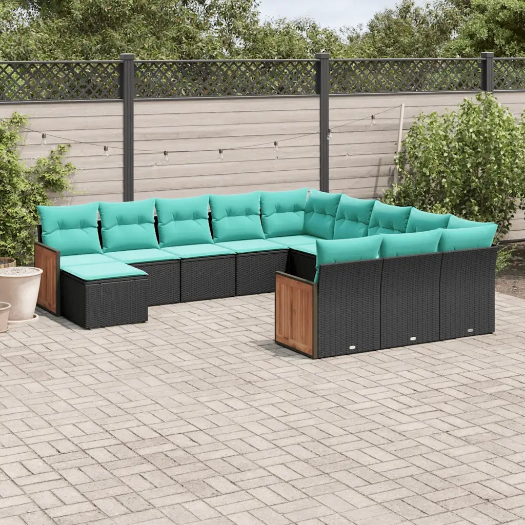 Set Divani da Giardino 12 pz con Cuscini Nero in Polyrattan 3228262