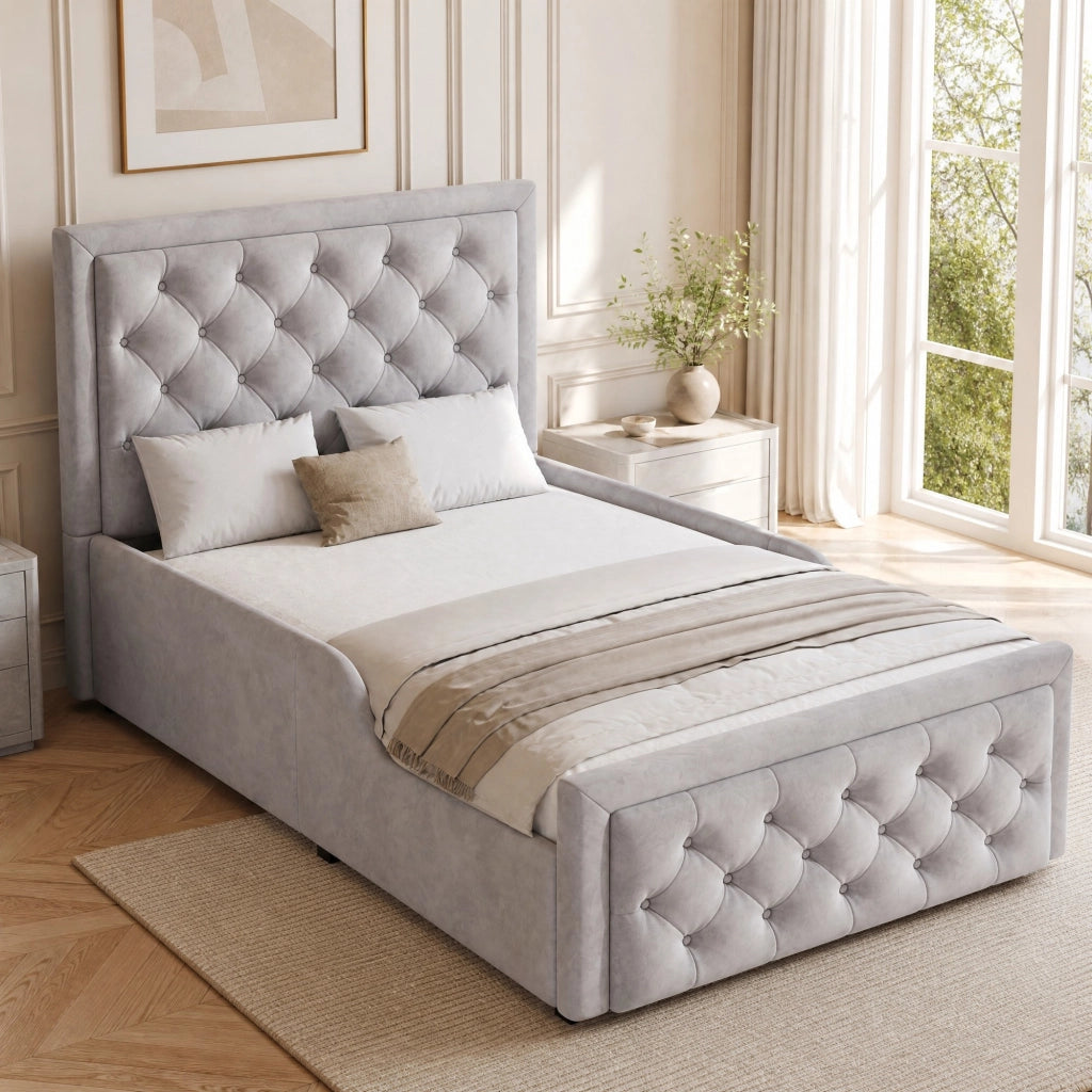 LETTO imbottito 90x200 cm con contenitore idraulico, velluto grigio