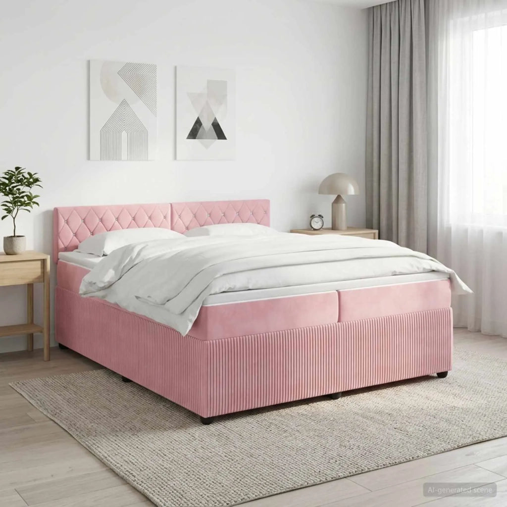 Letto box spring con materasso Rosa 200 x 200 cm Velluto 3451744