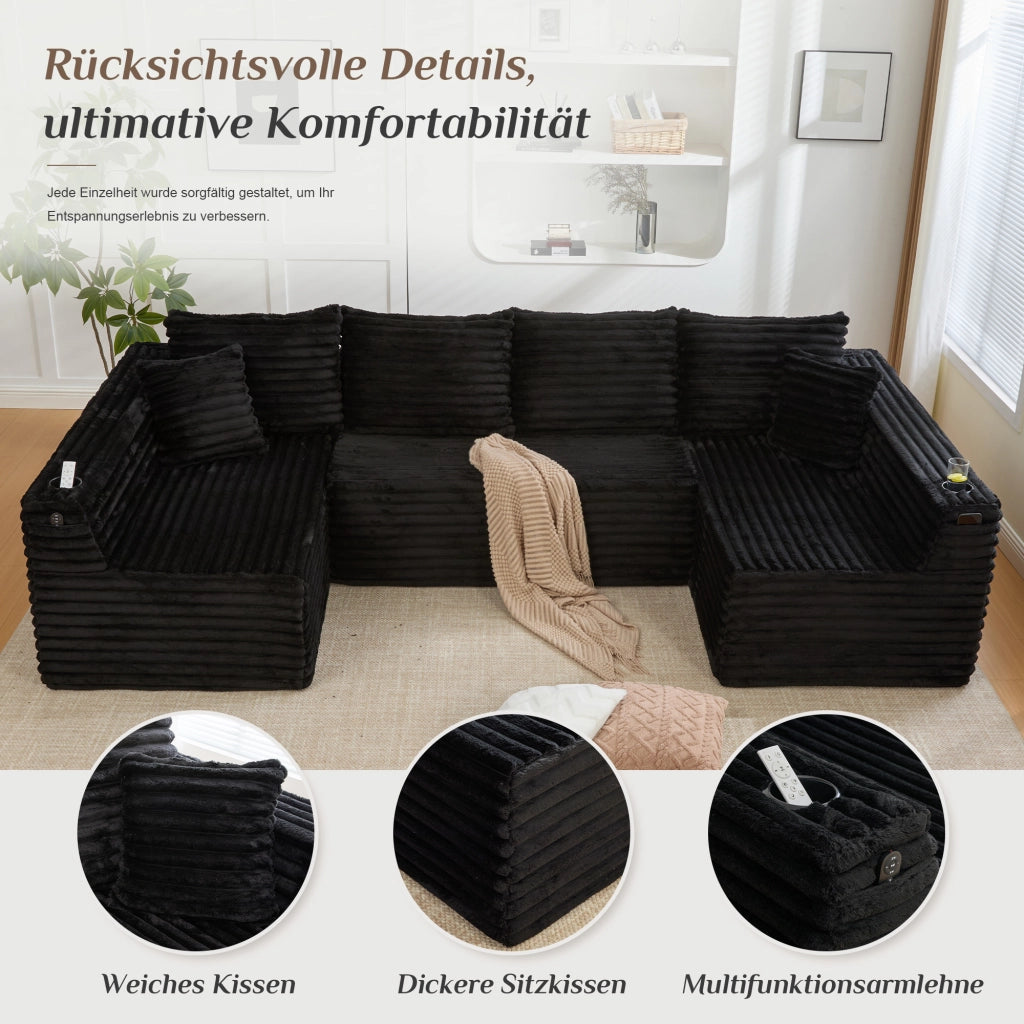 SOFA U-Forma 320x155x88 cm in Corduroy Nero