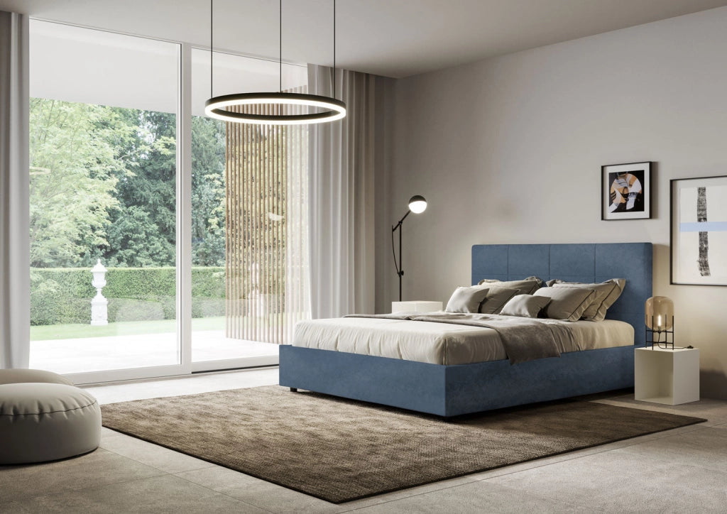 Letto queen size senza rete imbottito 150x200 microfibra glicine Mika