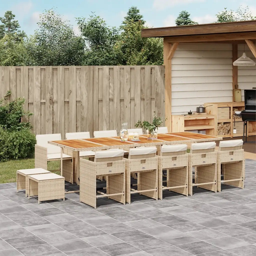 Set da Pranzo da Giardino 15 pz con Cuscini Beige in Polyrattan 3211180