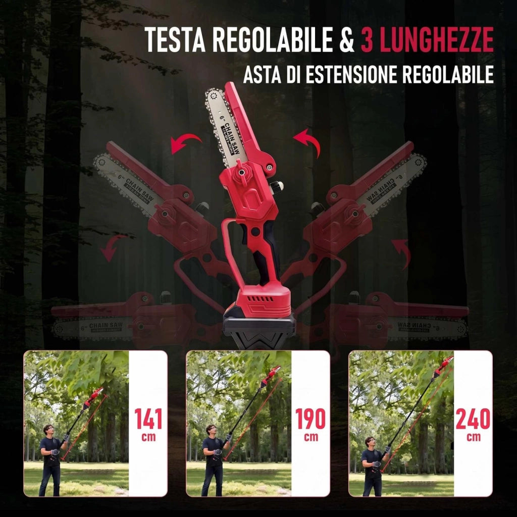 Kit sega elettrica e potatore, sega da potatura e potatore 4 in 1, 21 V, 500 W, 2 batterie, rosso
