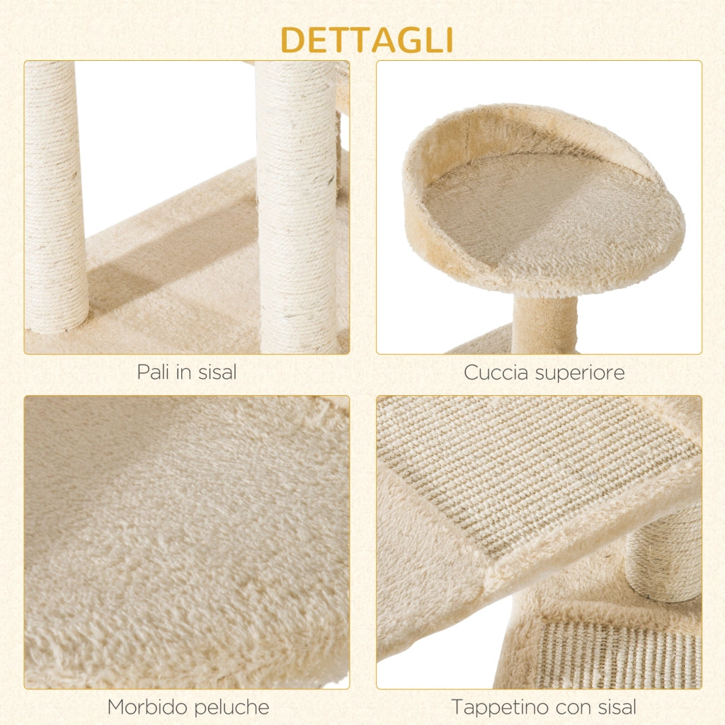 Tiragraffi Multilivello per Gatti ¨C Xylo ¨C Sisal con Cuccia e Piattaforme