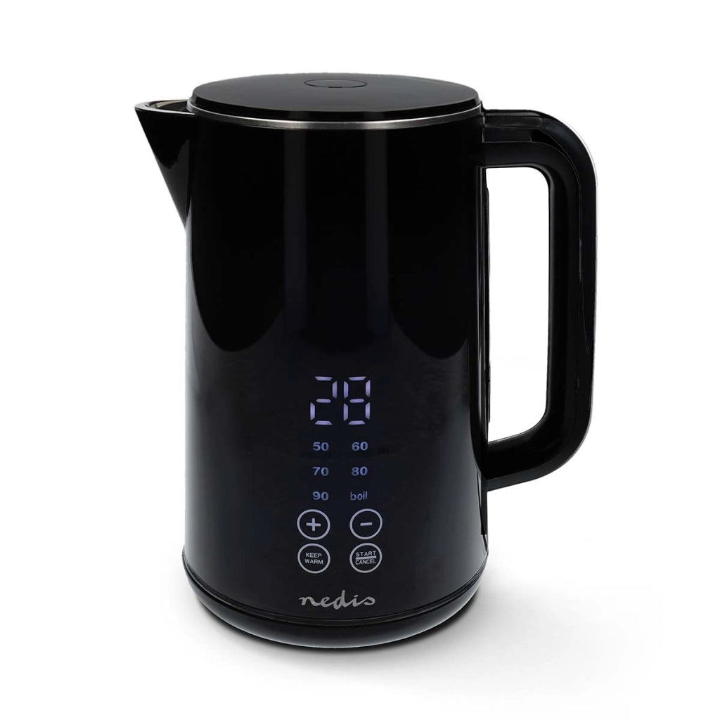 Bollitore elettrico da 1,7 l 2200 W con indicatore di temperatura Nero Nedis