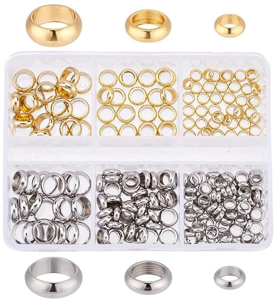 Spaziatori in acciaio inossidabile 220 pezzi - diametro foro grande - perciatoi rotondi - accessori DIY per gioielli - 6 stili