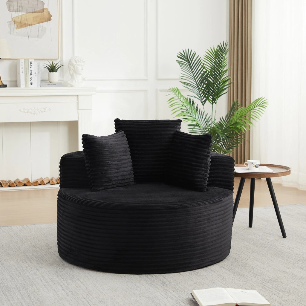 POLTRONA Rotonda 110 cm in tessuto a coste Nero con 3 cuscini