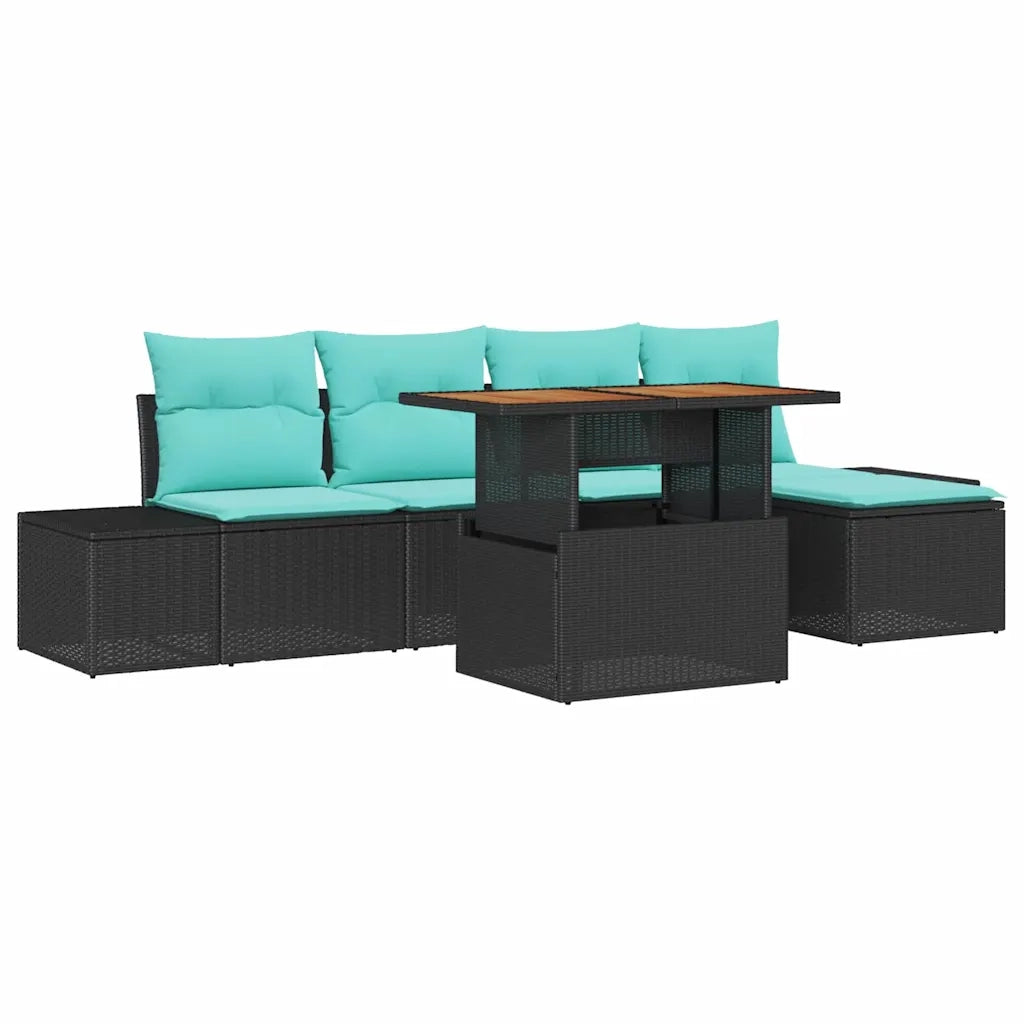 Set Divano da Giardino 6 pz Nero Poly Rattan 3358692